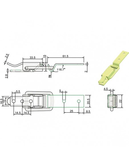 Pestillo Excéntrico Galvanizado 63x20,5 mm.