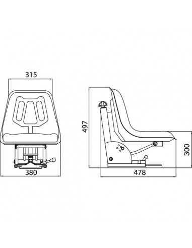 TS49100GP - Asiento PVC Suspensión Mecánica 380x497 mm. TS49100GP - Asiento PVC Suspensión Mecánica 380x497 mm.