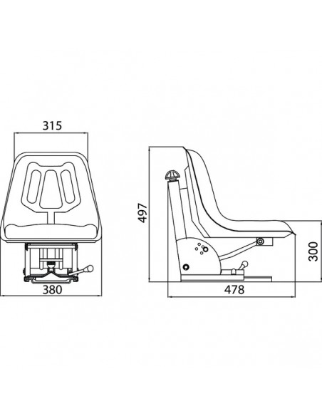 TS49100GP - Asiento PVC Suspensión Mecánica 380x497 mm. TS49100GP - Asiento PVC Suspensión Mecánica 380x497 mm.