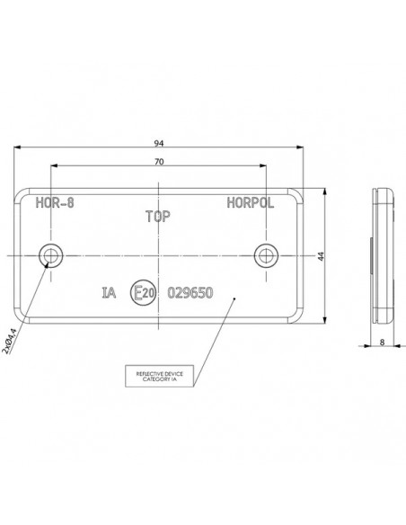 LA75002 - Reflector Naranja Rectangular 94x44 mm Atornillado