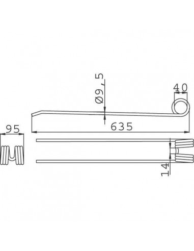 0009557100GN - Púa Adaptable para Henificadora 635x95x9,5 Claas 590