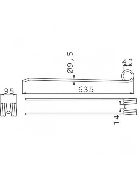 0009557100GN - Púa Adaptable para Henificadora 635x95x9,5 Claas 590