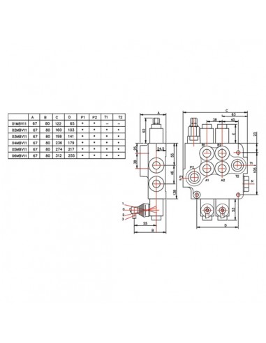 Distribuidor Hidráulico Manual 2 Palancas Doble Efecto Muelle 80 l/min 1/2"