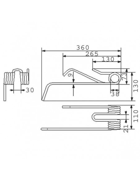 4104311750GN - Púa Adaptable para Henificadora Derecha 360x110x9 Lely