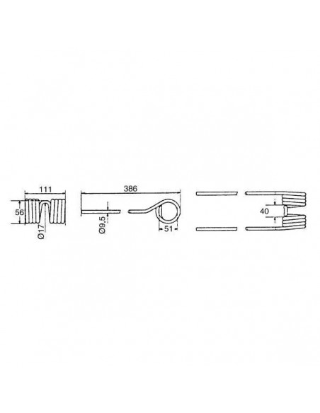 57609000GN - Muelle Rastrillo Henificadora Adaptable Kuhn 386x111X9,5 mm. 57609000GN - Muelle Rastrillo Henificadora Adaptable Kuhn 386x111X9,5 mm.