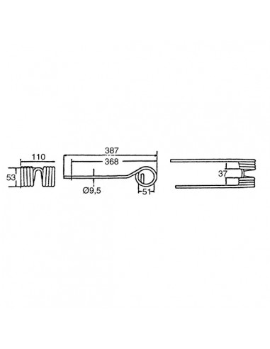 58740600GN - Muelle Rastrillo Henificadora Adaptable Kuhn Izquierda 387x110X9,5 mm.