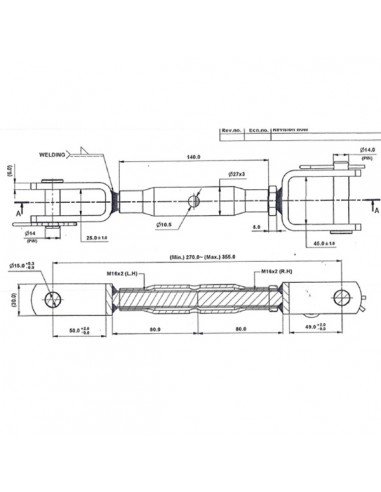 LA040002KR - Barra Elevación Ajustable Kit Elevación Categoría 1 Iseki - Kubota