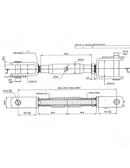 LA040002KR - Barra Elevación Ajustable Kit Elevación Categoría 1 Iseki - Kubota