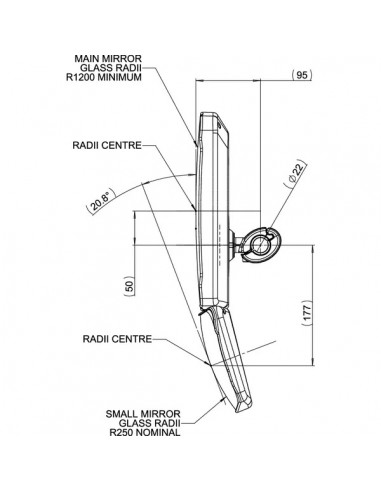 7135050AM - Espejo Retrovisor Doble Lente 440x230 mm. Conexión 22 mm.