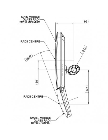 7135050AM - Espejo Retrovisor Doble Lente 440x230 mm. Conexión 22 mm.