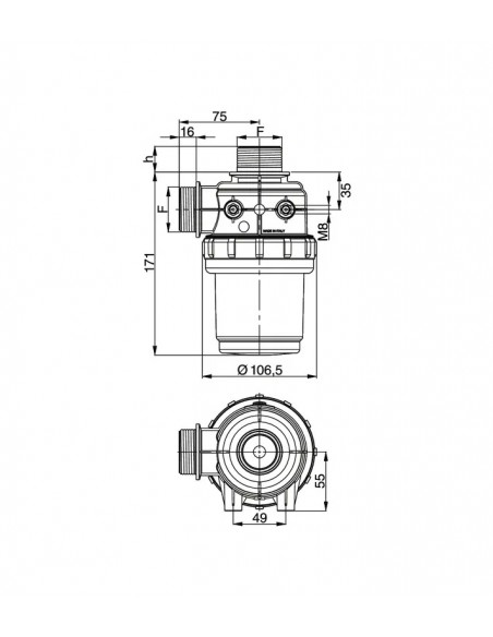 Filtro Aspiración 60-100 l/min 1 1/4" 211x106,5 mm
