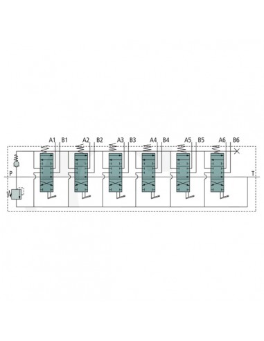 Distribuidor Hidráulico Manual 6 Palancas Doble Efecto Muelle 40 l/min 1/2" - 3/8" Circuito Cerrado Distribuidor Hidráulico Manual 6 Palancas Doble Efecto Muelle 40 l/min 1/2" - 3/8" Circuito Cerrado