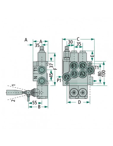 Distribuidor Hidráulico Manual 6 Palancas Doble Efecto Muelle 40 l/min 1/2" - 3/8" Circuito Cerrado Distribuidor Hidráulico Manual 6 Palancas Doble Efecto Muelle 40 l/min 1/2" - 3/8" Circuito Cerrado