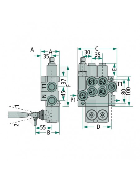 Distribuidor Hidráulico Manual 6 Palancas Doble Efecto Muelle 40 l/min 1/2" - 3/8" Circuito Cerrado Distribuidor Hidráulico Manual 6 Palancas Doble Efecto Muelle 40 l/min 1/2" - 3/8" Circuito Cerrado