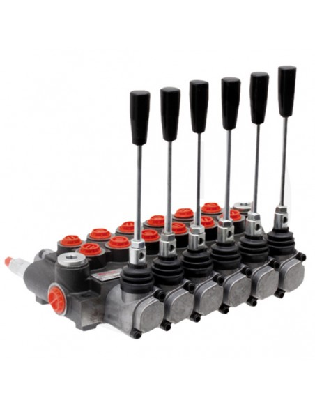 Distribuidor Hidráulico Manual 6 Palancas Doble Efecto Muelle 40 l/min 1/2" - 3/8" Circuito Cerrado Distribuidor Hidráulico Manual 6 Palancas Doble Efecto Muelle 40 l/min 1/2" - 3/8" Circuito Cerrado