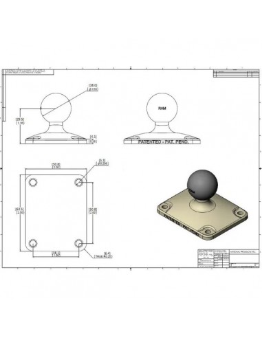 RAMC202U225 - Base Rectángular de 4 orificios a 1,5" x 2 " Bola de D/2,25" RAMC202U225 - Base Rectángular de 4 orificios a 1,5" x 2 " Bola de D/2,25"