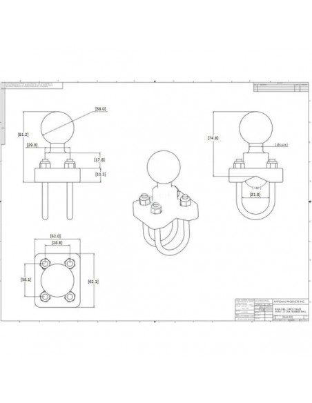 RAMC235 - Base de brida en U roscada para Rail de de 1" (25,4 mm) a 1,25" (31,8 mm) de Diámetro - Bola C/1,5" RAMC235 - Base de brida en U roscada para Rail de de 1" (25,4 mm) a 1,25" (31,8 mm) de Diámetro - Bola C/1,5"