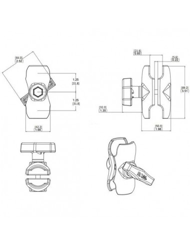 RAMC201B - Brazo de Doble Acoplamiento de 90 mm para bola C/1,5" RAMC201B - Brazo de Doble Acoplamiento de 90 mm para bola C/1,5"