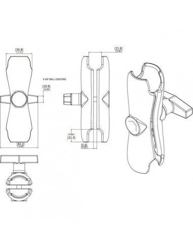 RAMC201 - Brazo de Doble Acoplamiento de 145 mm para bola C/1,5" RAMC201 - Brazo de Doble Acoplamiento de 145 mm para bola C/1,5"
