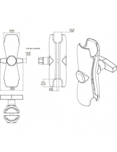 RAMC201 - Brazo de Doble Acoplamiento de 145 mm para bola C/1,5" RAMC201 - Brazo de Doble Acoplamiento de 145 mm para bola C/1,5"