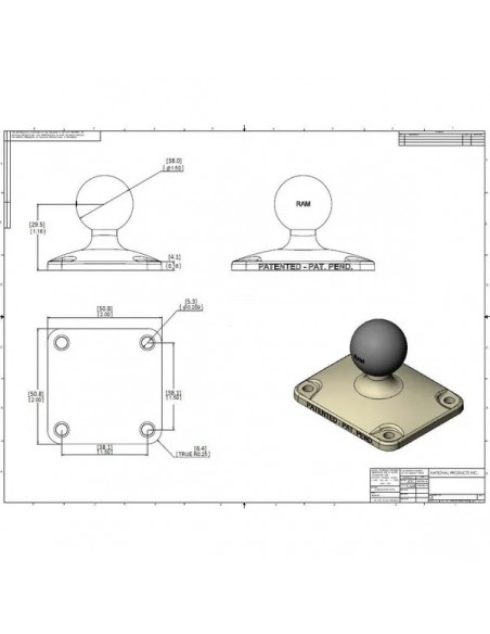 RAMC202U22 - Base con Patrón de Montaje Cuadrado de 4 orificios a 1,5" x 1,5" - Bola C/1,5" RAMC202U22 - Base con Patrón de Montaje Cuadrado de 4 orificios a 1,5" x 1,5" - Bola C/1,5"