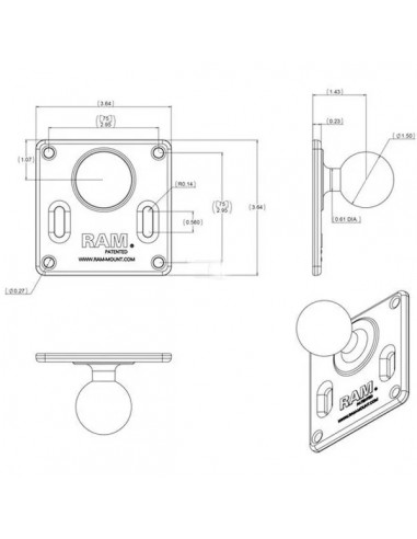 RAMC2461 - Base Cuadrada Vesa de 75 mm - Bola C/1,5" RAMC2461 - Base Cuadrada Vesa de 75 mm - Bola C/1,5"