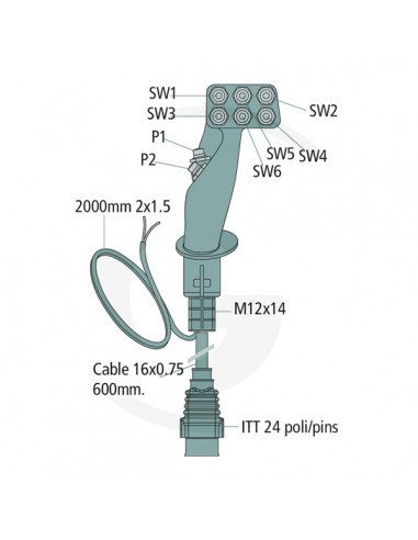 Joystick Soleonide 6 Interruptores + 2 Botones Conector ITT 24 pines Joystick Soleonide 6 Interruptores + 2 Botones Conector ITT 24 pines