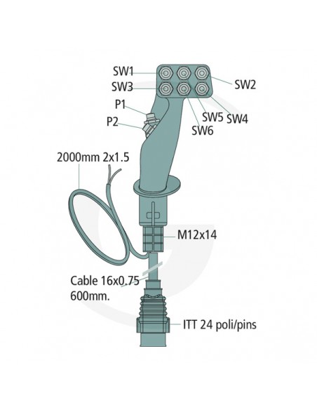 Joystick Soleonide 6 Interruptores + 2 Botones Conector ITT 24 pines Joystick Soleonide 6 Interruptores + 2 Botones Conector ITT 24 pines