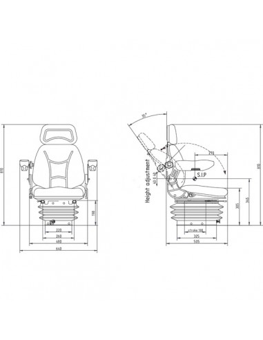 Asiento Textil Suspensión Neumática 480x505x810 mm.