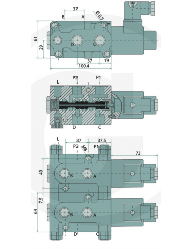 Válvula distribuidora 6/2 SWV-E-12V