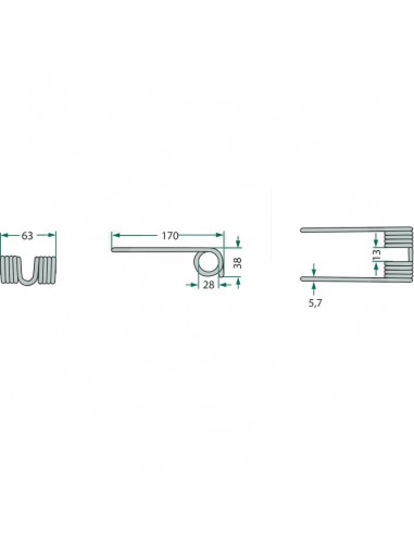 Muelle Pickup 170 x 63 x 8 Ø 5,5 Deutz-Fahr Adaptable