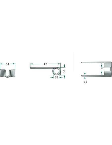 Muelle Pickup 170 x 63 x 8 Ø 5,5 Deutz-Fahr Adaptable