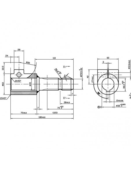 Reductor para eje TDF macho de 1 3-8" 6z a hembra Ø35 mm con pasador de fijación