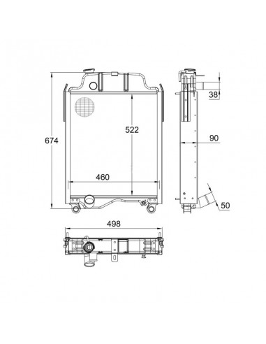 Radiador John Deere Serie 50 398x674 mm Adaptable