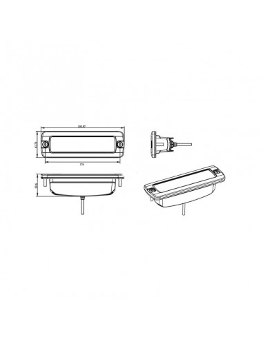 faro de trabajo led indirecto, 30 w, 2880 lm, rectangular, 12/24 v, blanco, 157 x 49,7 x 60 mm enchufe deutsch, luz de p