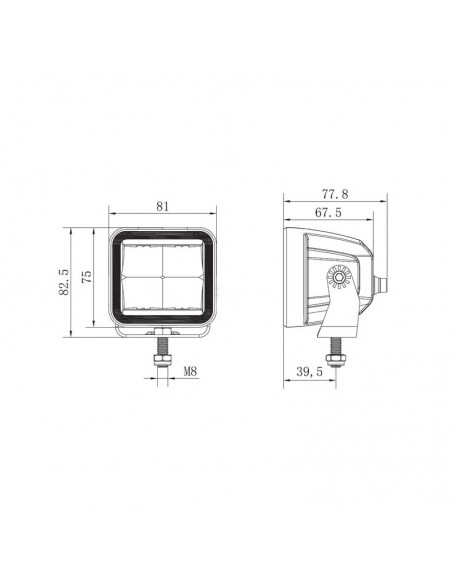 faro de trabajo led indirecto, 40 w, 4800 lm, cuadrado, 12/24 v, blanco, 81 x 82,5 x 67,5 mm enchufe deutsch, haz de luz