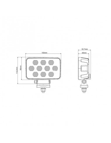 faro de trabajo led, 100 w, 8950 lm, rectangular, 12/24 v, blanco, 150 x 112 x 52,7 mm enchufe deutsch, luz proyección,