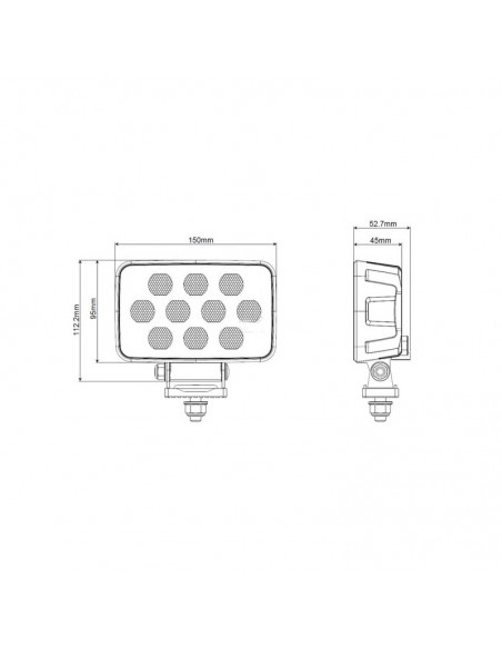 faro de trabajo led, 100 w, 8950 lm, rectangular, 12/24 v, blanco, 150 x 112 x 52,7 mm enchufe deutsch, luz proyección,