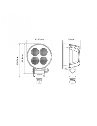 faro de trabajo led, 24 w, 2556 lm, redondo, 12/24 v, blanco, 83,9 x 99,5 x 59 mm enchufe deutsch, luz de proyección, 4