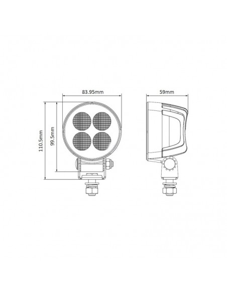 faro de trabajo led, 24 w, 2556 lm, redondo, 12/24 v, blanco, 83,9 x 99,5 x 59 mm enchufe deutsch, luz de proyección, 4