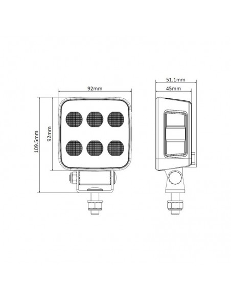 faro de trabajo led, 60 w, 6600 lm, cuadrado, 12/24 v, blanco, 92 x 109,5 x 51,1 mm enchufe deutsch, luz de proyección,