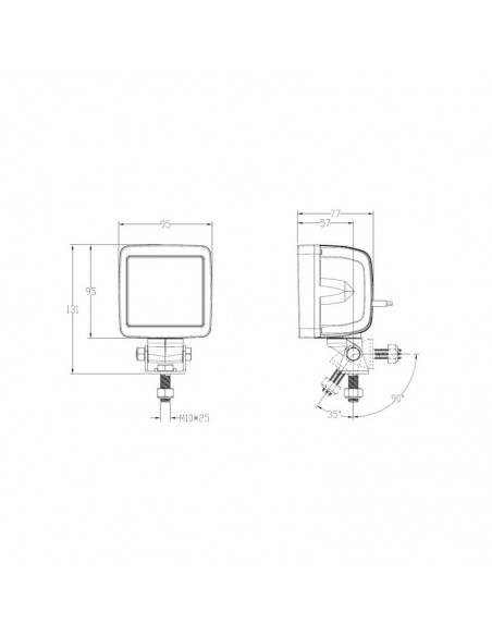 faro de trabajo led, 76w, 11970lm, cuadrado, 10/30v, 95x77x131mm, deutsch enchufe, haz luminoso, cabeza giratoria