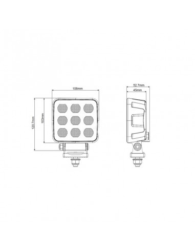 faro de trabajo led, 90 w, 6800 lm, cuadrado, 12/24 v, blanco, 108 x 120,7 x 52,7 mm enchufe deutsch, luz de proyección,