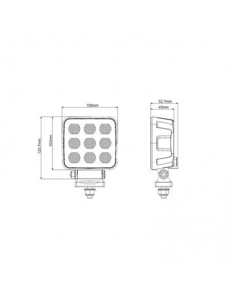 faro de trabajo led, 90 w, 6800 lm, cuadrado, 12/24 v, blanco, 108 x 120,7 x 52,7 mm enchufe deutsch, luz de proyección,