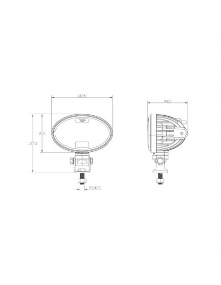 faro led, 20/24w, oval, 10/30v, 166x98x98mm, luz larga/larga, cable abierto de 3 polos, montaje en soporte