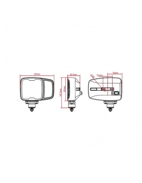 faro led, rectangular, 12/24 v, 220 x 197,2 x 80,5 mm, calefactado, luz de carretera/luz de cruce, anti-nieve, izquierdo