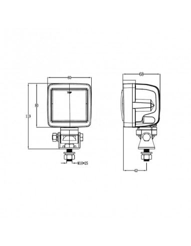 foco de trabajo led, 45w, 6600lm, cuadrado, 10/30v, 80x68x80mm, deutsch enchufe, haz luminoso, cabeza giratoria