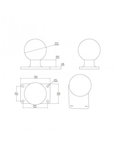 base con patrón de montaje rectangular de 4 orificios a 1,5" x 2,5", bola d/2,25"
