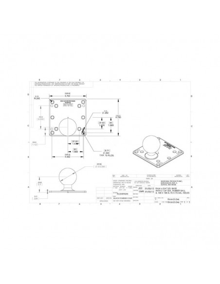 base cuadrada vesa de 75 y 100 mm, bola d/2,25"