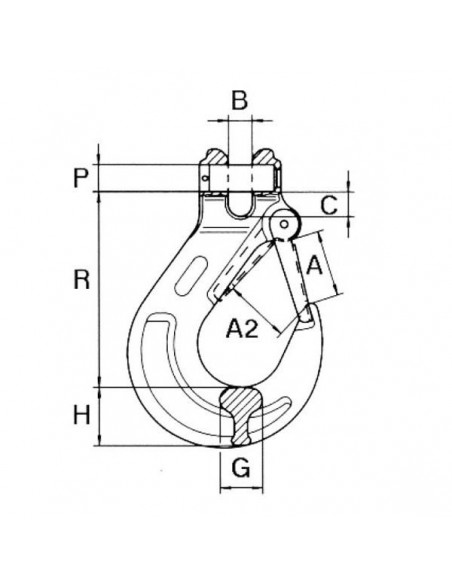 WA80S - Gancho de Horquilla + Seguro 8 mm.